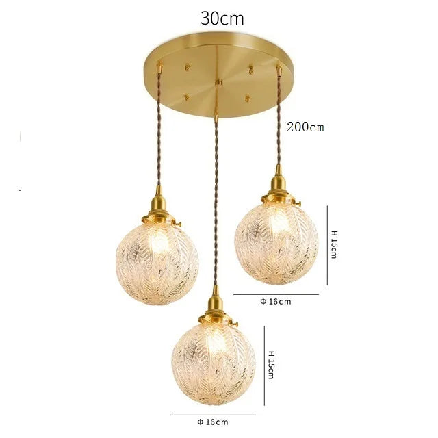 Helnys Clear Glass LED Pendant Light - Copper Nordic Modern Hanging Lamp