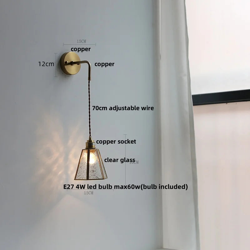 Helnys Clear Glass Wire LED Wall Lights Adjustable Bedside Lamp