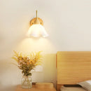 Helnys Art White Flower Wall Lamp with LED Light & Wood Shade