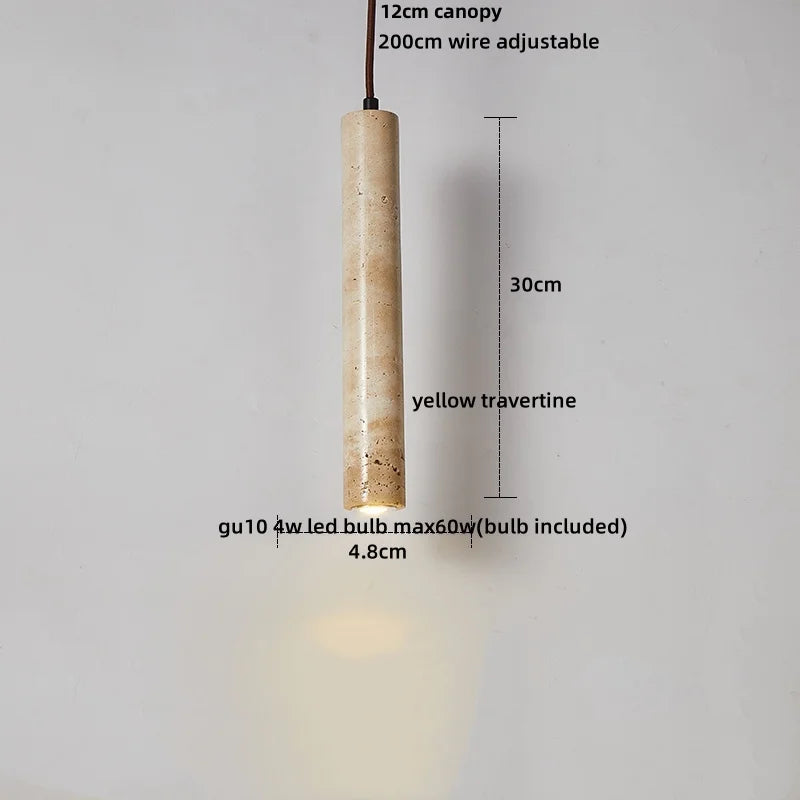 Helnys Adjustable LED Pendant Lamp Nordic Modern Yellow Travertine Wood Fixture