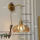 Helnys LED Wall Lights with Pull Chain Switch and Clear Glass Up Down Rotate Copper Finish