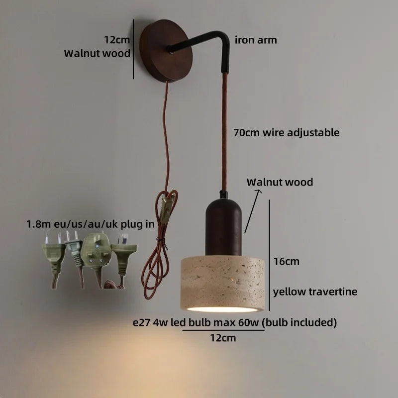 Helnys Yellow Travertine LED Wall Lamp for Living Room, Stair, Bathroom