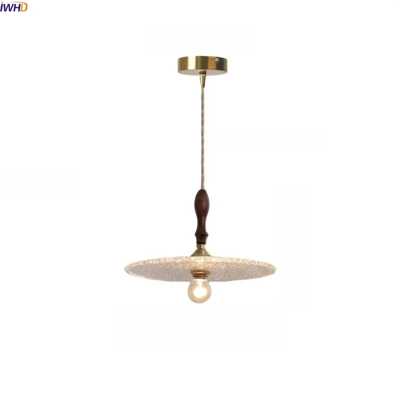 Helnys Clear Glass LED Pendant Light - Minimalist Circular Coffee Loft Hanging Lamp