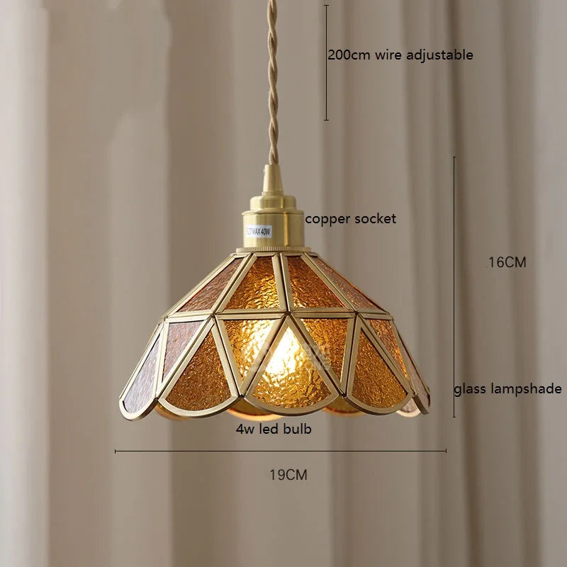 Helnys Butterfly Glass Copper LED Pendant Lamp for Home Indoor Decor
