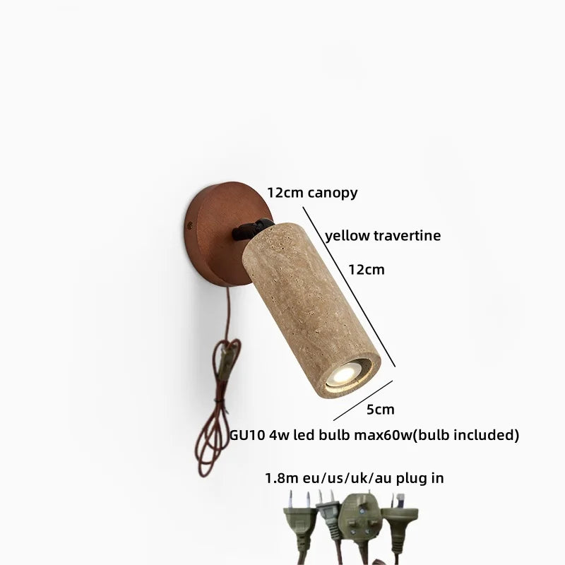 Helnys Stone Wood LED Wall Lamp Up Down Rotate Travertine Wall Light