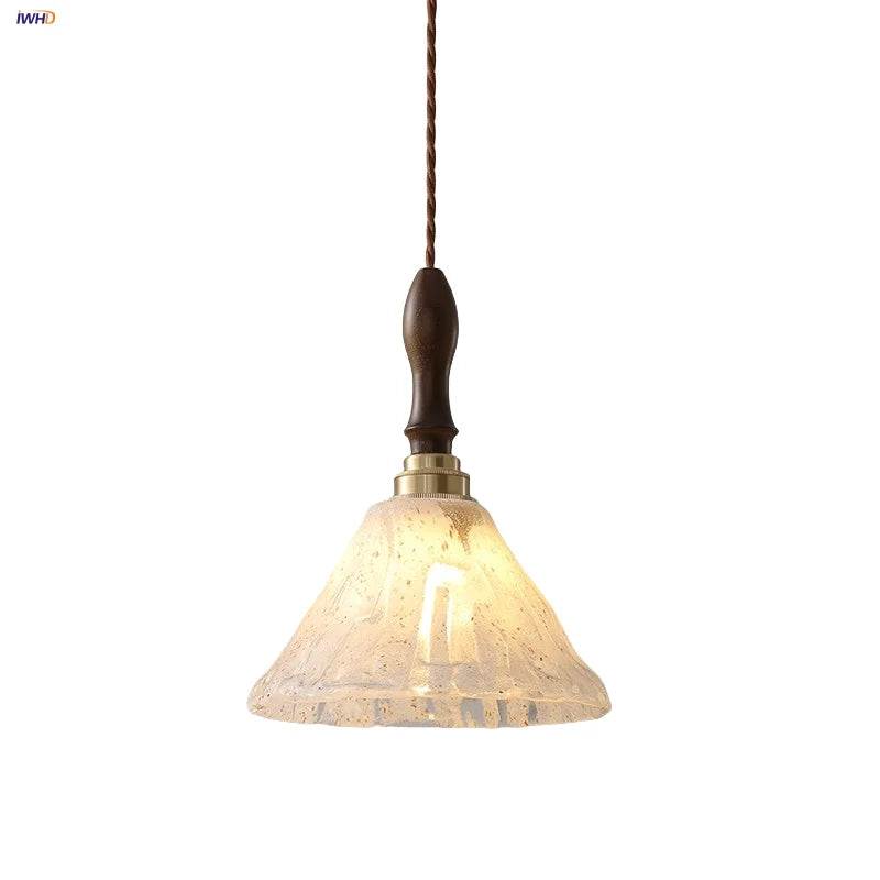 Helnys White Glass LED Pendant Light Fixture Nordic Modern Walnut Wood Hang Lamp