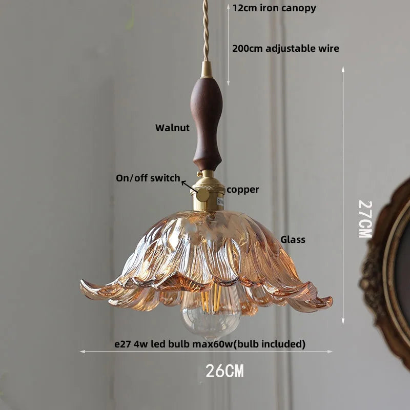 Helnys Amber Flower Glass LED Pendant Light - Nordic Modern Design