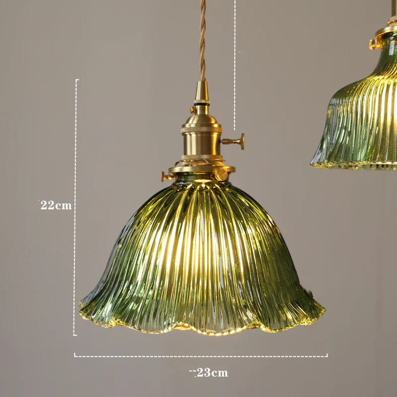 Helnys Nordic Green Glass LED Pendant Light - Modern Indoor Copper Switch Lamp