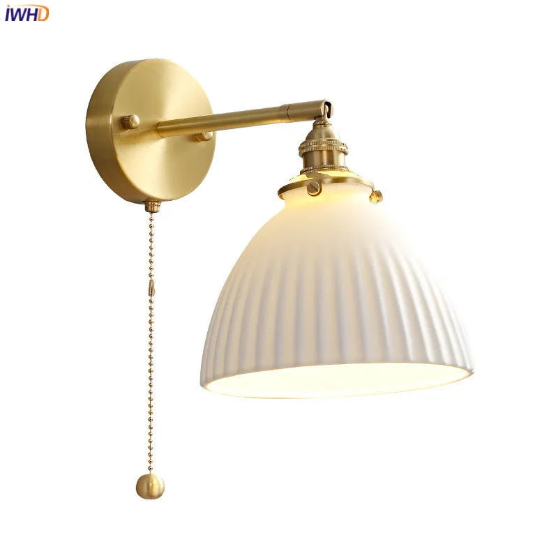 Helnys Nordic Ceramic LED Wall Light with Pull Chain Switch and E14 Socket