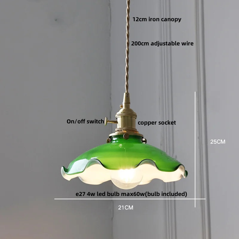 Helnys Amber Glass Pendant Lights with Brass Knob Switch and LED