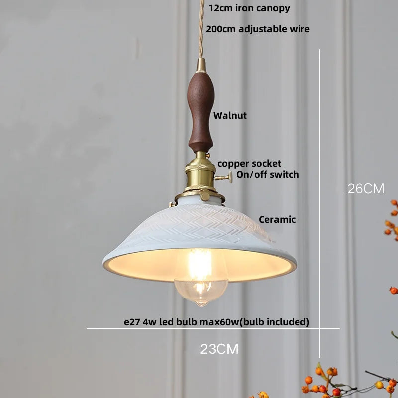 Helnys Flower Ceramic LED Pendant Lamp with Copper Socket, Adjustable Modern Hanging Light