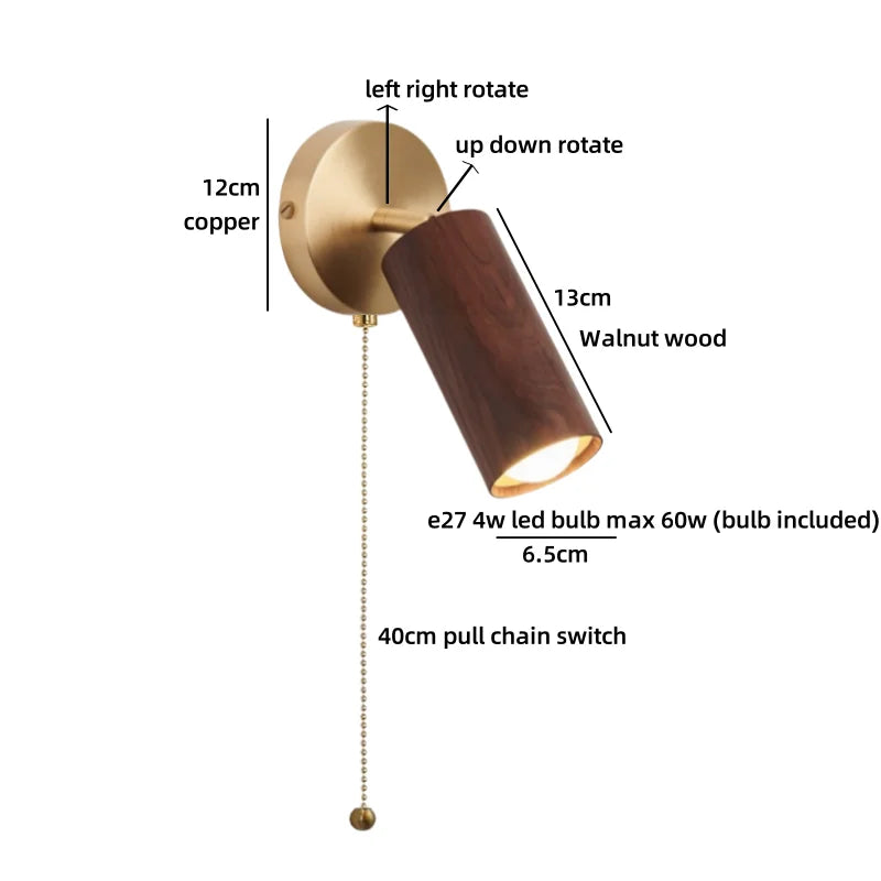 Helnys LED Wall Lights Walnut Ash Wood Gold Vintage Brass Living Room Bedroom Lamp