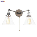 Helnys Retro LED Wall Light Fixtures with Pull Chain Switch, Industrial 2 Heads Sconce