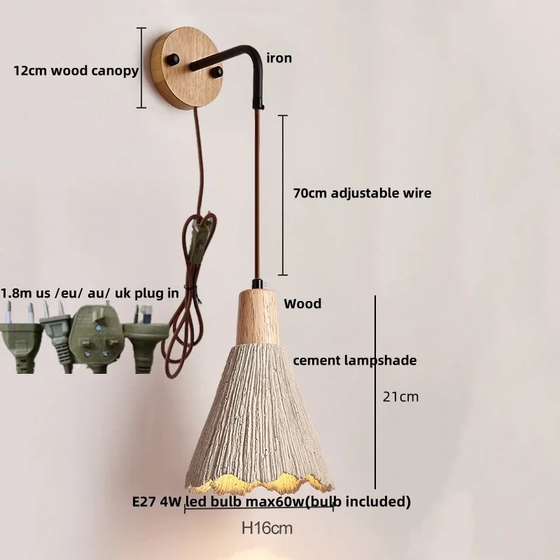 Helnys Nordic LED Wall Light Living Dining Room Cement Lampshade Sconce