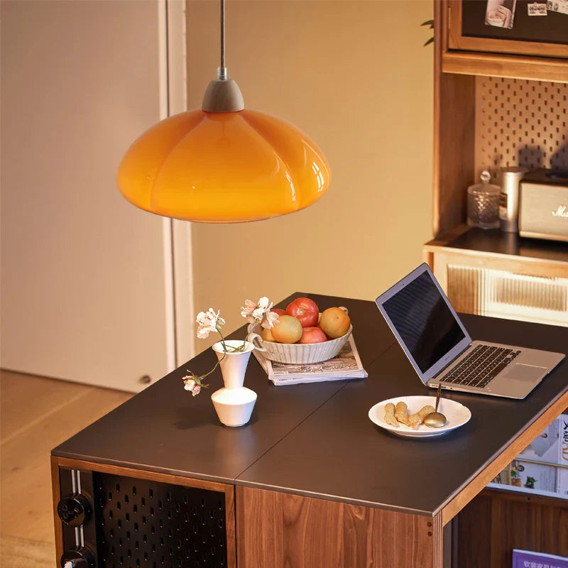 Helnys Glass LED Pendant Light 30W Vintage Wood Hanging Lamp