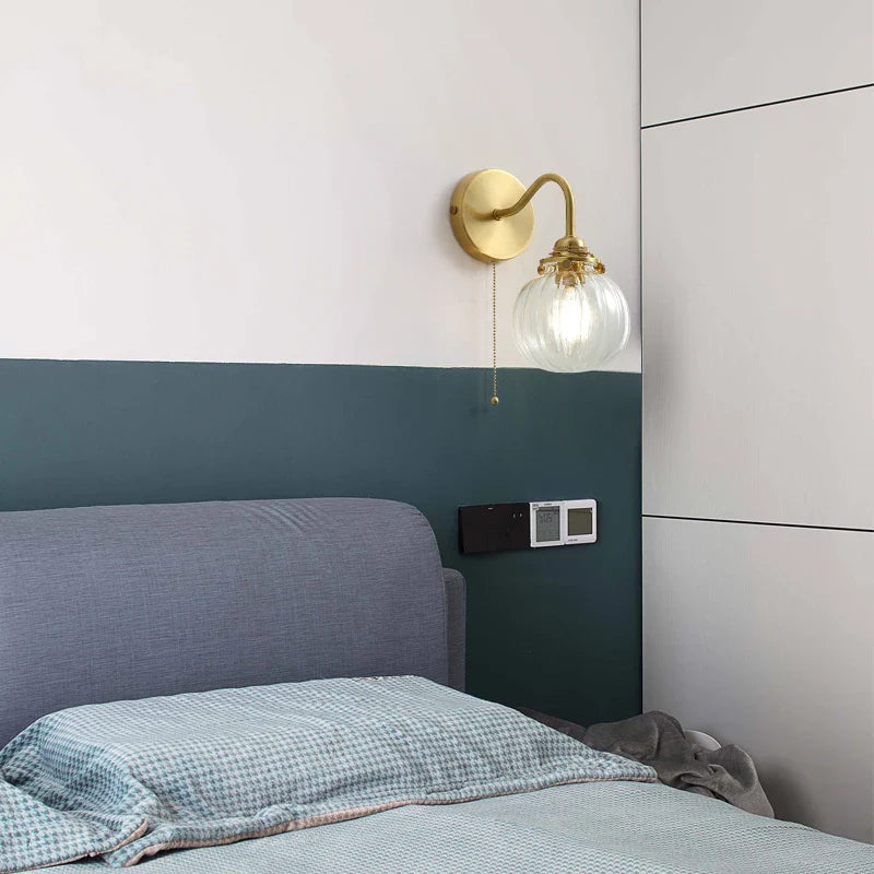Helnys Modern Copper Wall Sconce with Glass Ball, LED Lights Fixtures