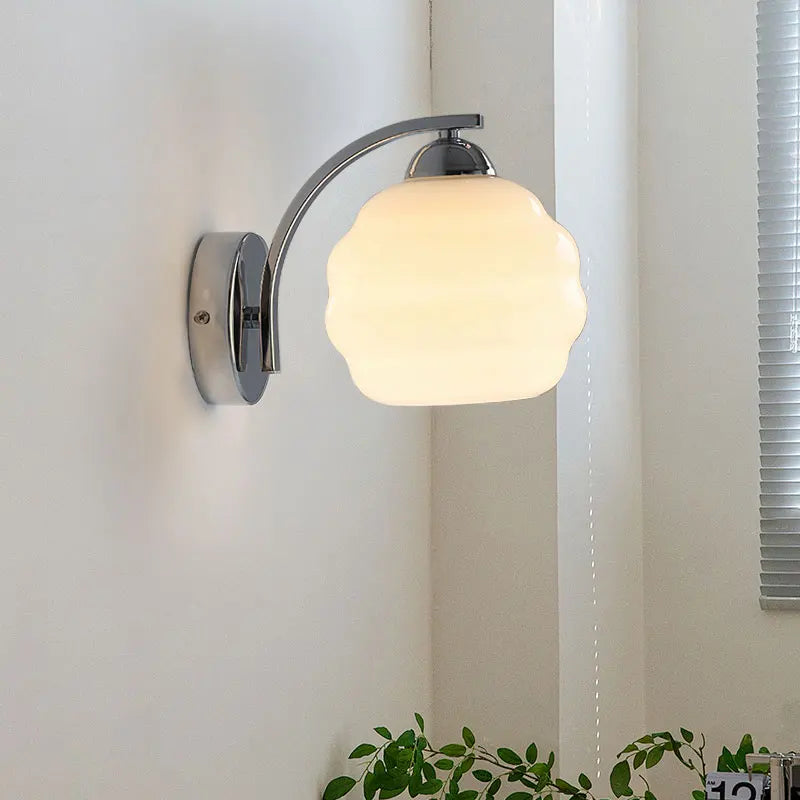 Helnys Nordic Milky Glass Ball LED Wall Sconce - Modern Iron Bedroom Living Room Mirror Light
