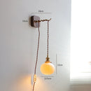 Helnys Modern LED Wall Sconce with Ceramic Lampshade & Wooden Base