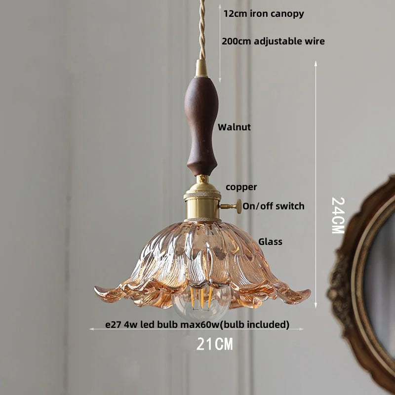 Helnys Yellow Glass LED Pendant Light, Nordic Style, Adjustable Hanging Lamp