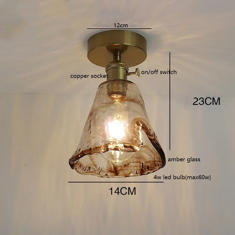 Helnys Amber Glass Ceiling Lamp LED 4W Copper Socket for Home Lighting