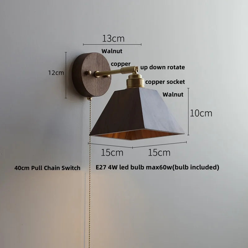 Helnys Nordic Copper Socket LED Wall Sconce with Pull Chain Switch