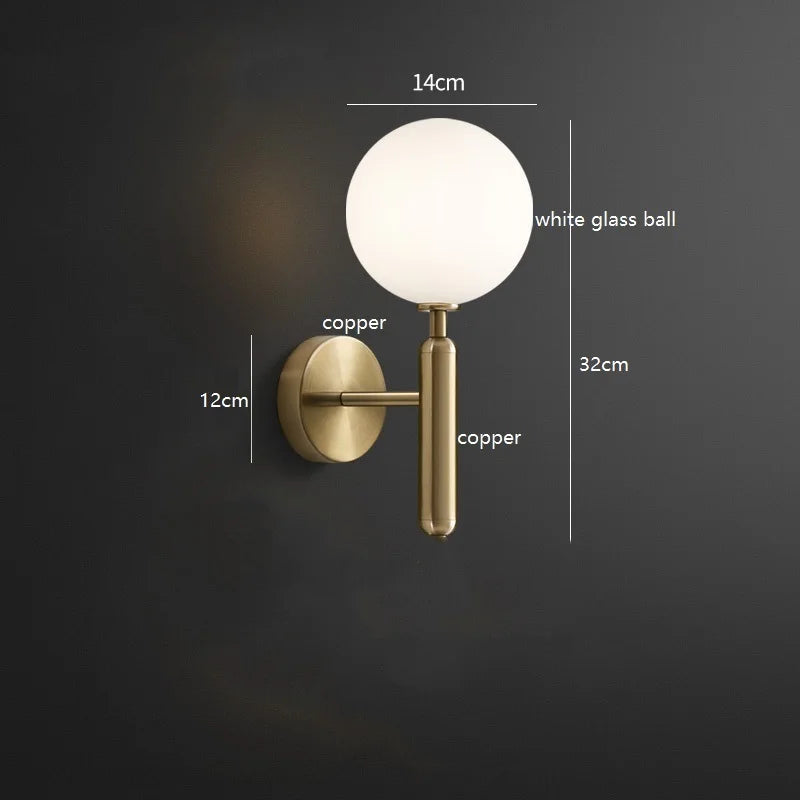 Helnys Amber Glass Ball Wall Light Brass Copper G4 Nordic Modern Beside Lamp