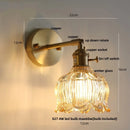 Helnys Copper Rotate LED Wall Light with Pull Chain Switch - Modern Glass Bedside Lamp
