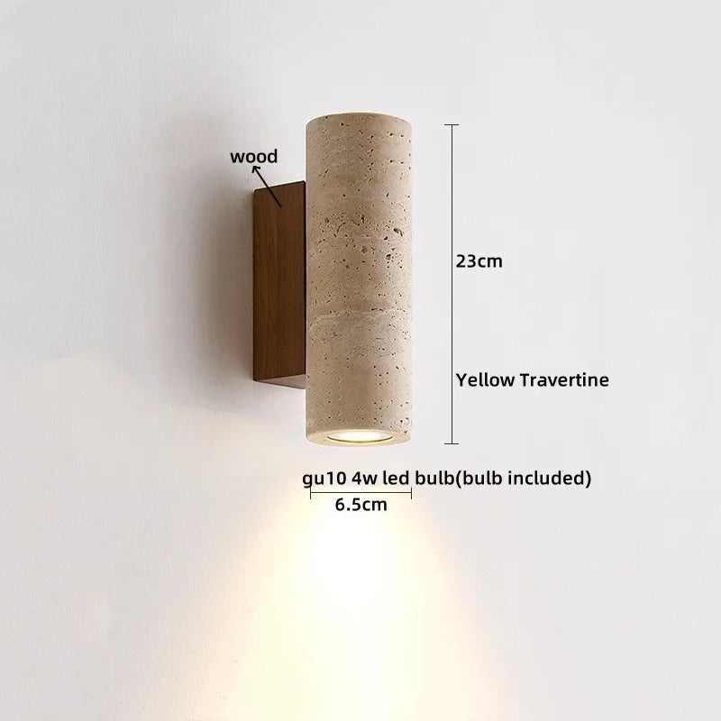 Helnys Wood Canopy LED Wall Lights - Nordic Modern Yellow Travertine Sconce