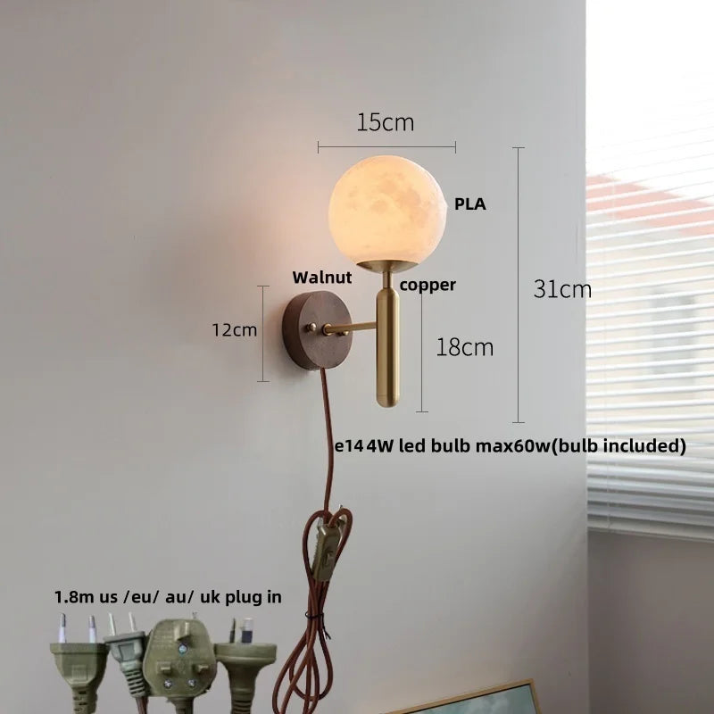 Helnys Copper Base LED Wall Lamp with Pull Chain Switch