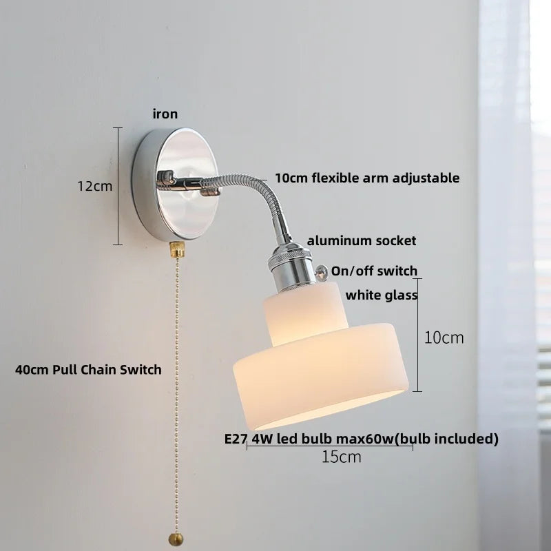 Helnys Adjustable Arm LED Wall Light Fixture White Glass Nordic Modern