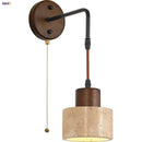 Helnys Wood Canopy LED Wall Sconce Yellow Stone Coffee Study Modern Mirror Light
