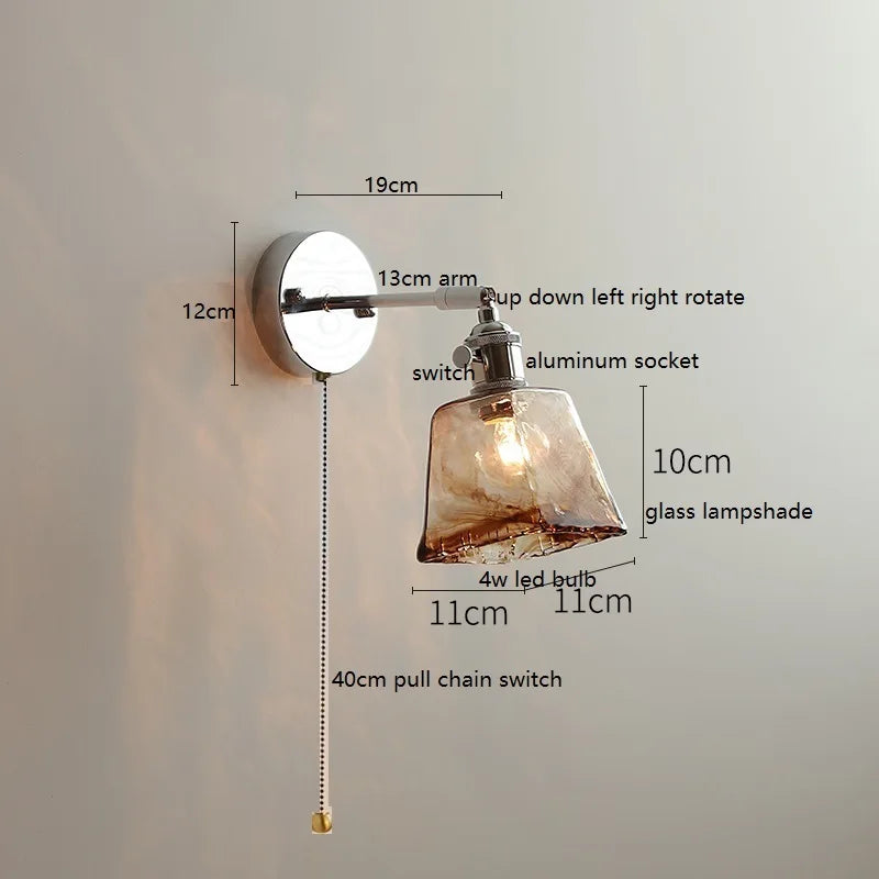 Helnys Clear Glass Silver LED Wall Sconce Iron Arm Adjustable E26 E27 Socket