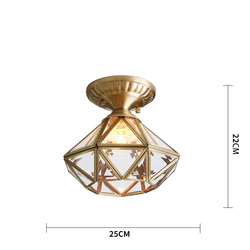 Helnys American Copper Vintage Ceiling Lights Glass LED Lamps