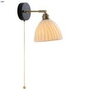 Helnys Ceramic LED Wall Lamp with Wood Canopy, Up Down Rotate, Pull Chain Switch