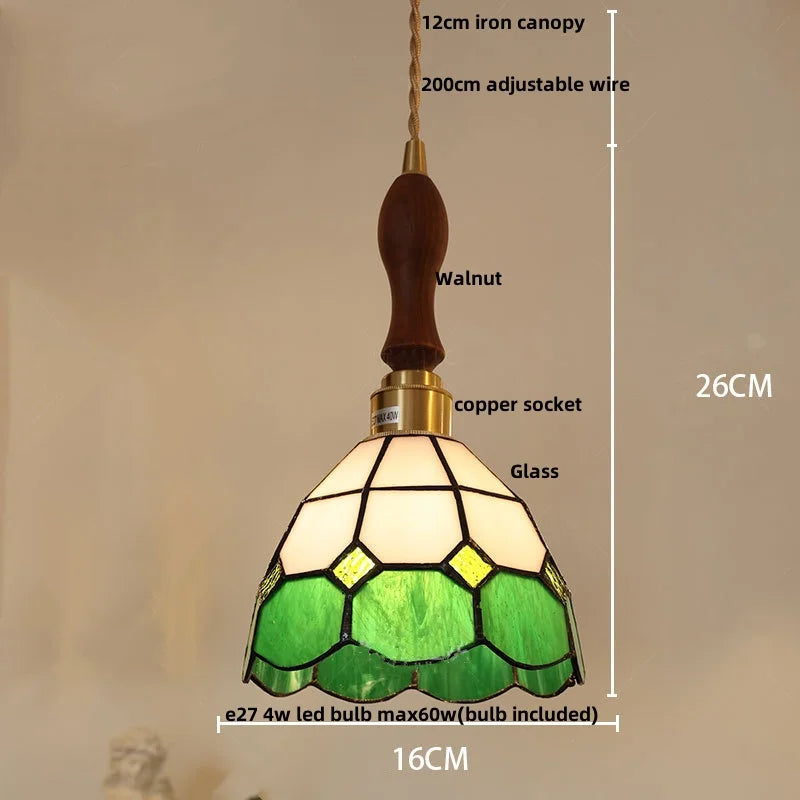 Helnys White Glass LED Pendant Light Fixture Nordic Modern Walnut Wood Hang Lamp