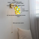 Helnys Vintage Glass Wall Sconce Blue White Art Shade LED Stair Bathroom Light