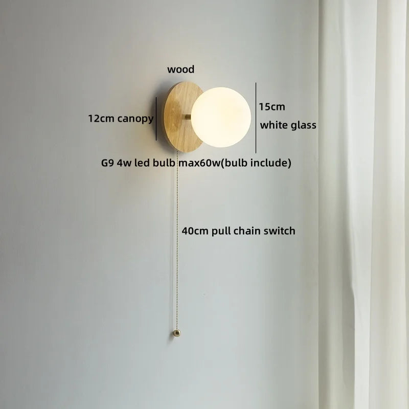 Helnys Wabi Sabi LED Wall Sconce White Glass Walnut Wood Modern Decor