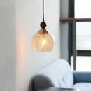 Helnys Japanese Style Amber Glass LED Pendant Light with Wood & Copper Cap