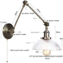 Helnys Vintage Clear Glass LED Wall Lamp with Pull Chain Switch