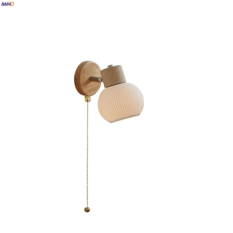 Helnys White Ceramic LED Wall Lights with Pull Chain Switch - Modern Nordic Design