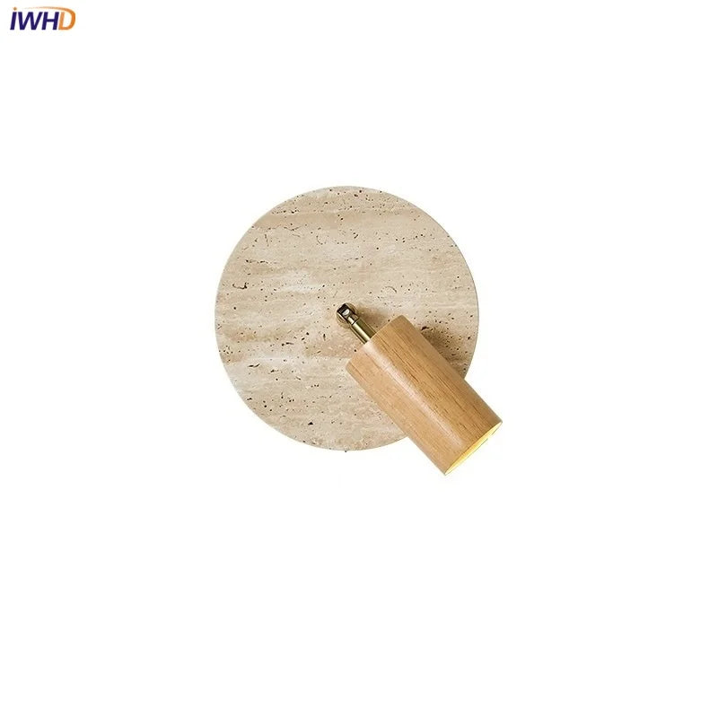 Helnys Stone Wood LED Wall Sconce, Rotatable Up Down Interior Stair Light
