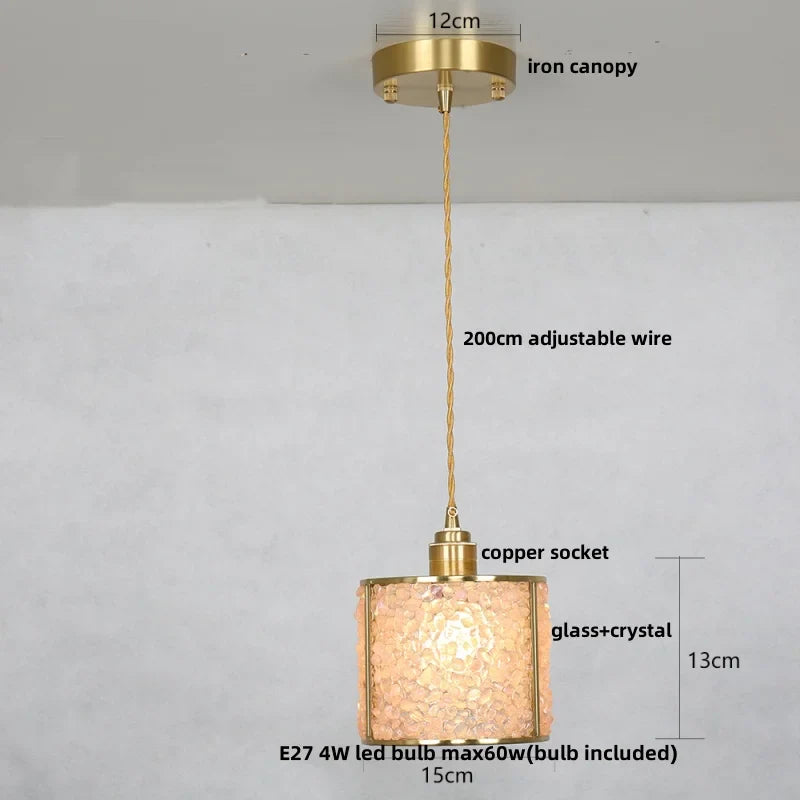 Helnys Crystal Glass LED Pendant Light Fixture American Style Luxury Hang Lamp
