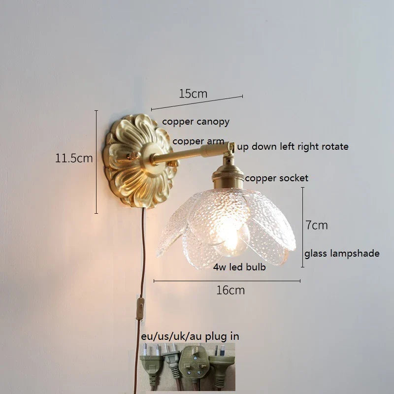 Helnys Clear Shell Glass LED Wall Sconce Up Down Light Europe Style Copper Wandlamp