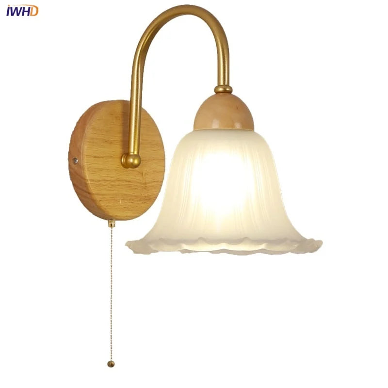 Helnys Nordic Glass LED Wall Light with Pull Chain Switch - Stylish Sconce for Home Decor