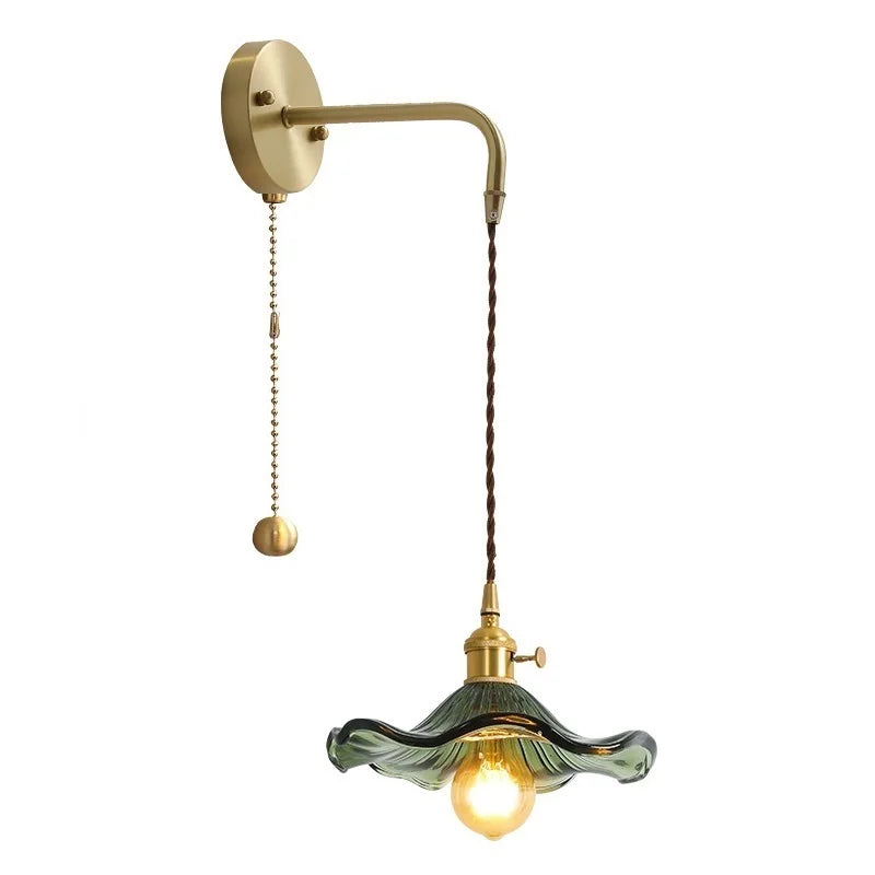 Helnys Amber Glass LED Wall Sconce for Living Room, Bedroom, Bar - Copper Wall Lamp