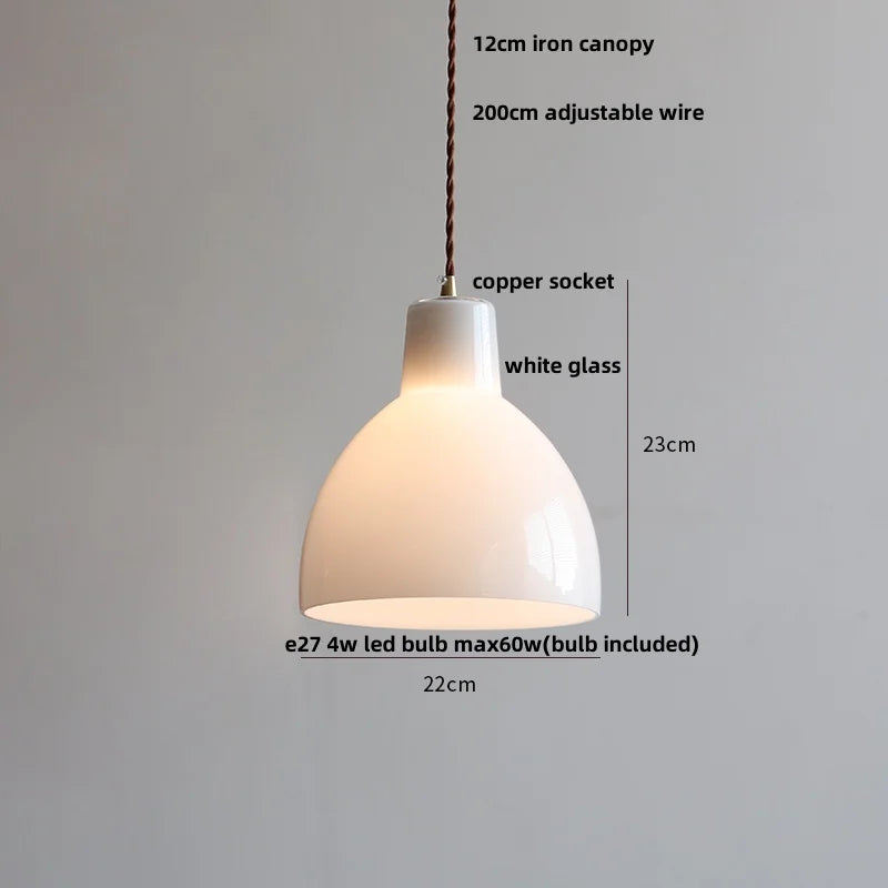 Helnys White Glass E27 LED Pendant Light Fixture Adjustable Hanging Lamp - Nordic Modern