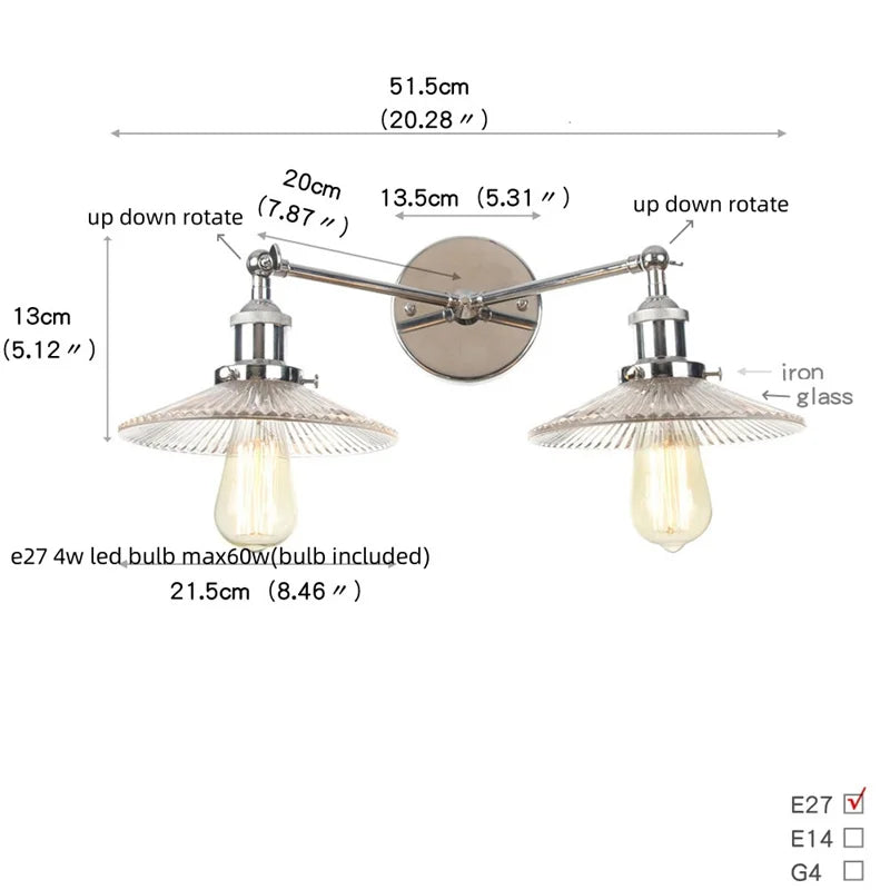 Helnys 2-Head LED Wall Sconce with Pull Chain Switch for Home, Coffee Bar, Bathrooms