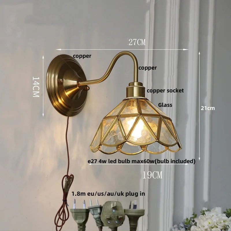 Helnys Green Glass LED Wall Lamp Sconce Vintage Loft Stair Light Fixtures Wandlamp