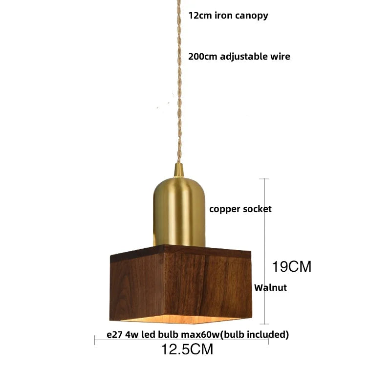 Helnys Walnut Wood LED Pendant Light Fixture for Bedroom Living Room