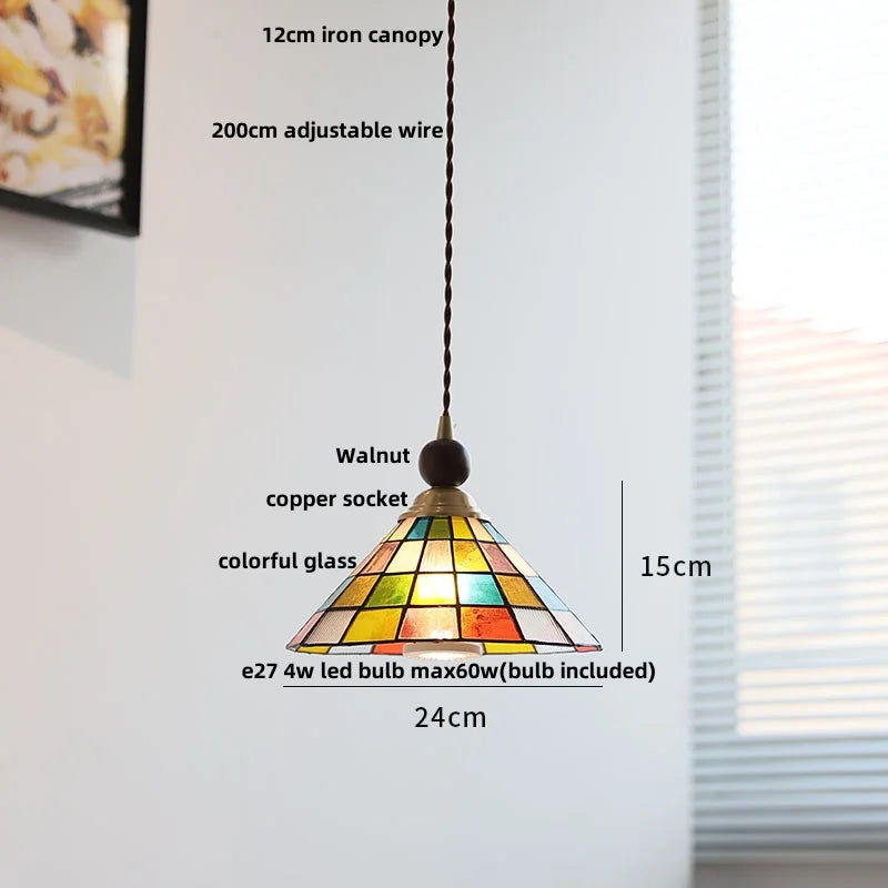 Helnys Adjustable LED Glass Pendant Lights - Modern Nordic Tiffany Copper Wood Hang Lamp
